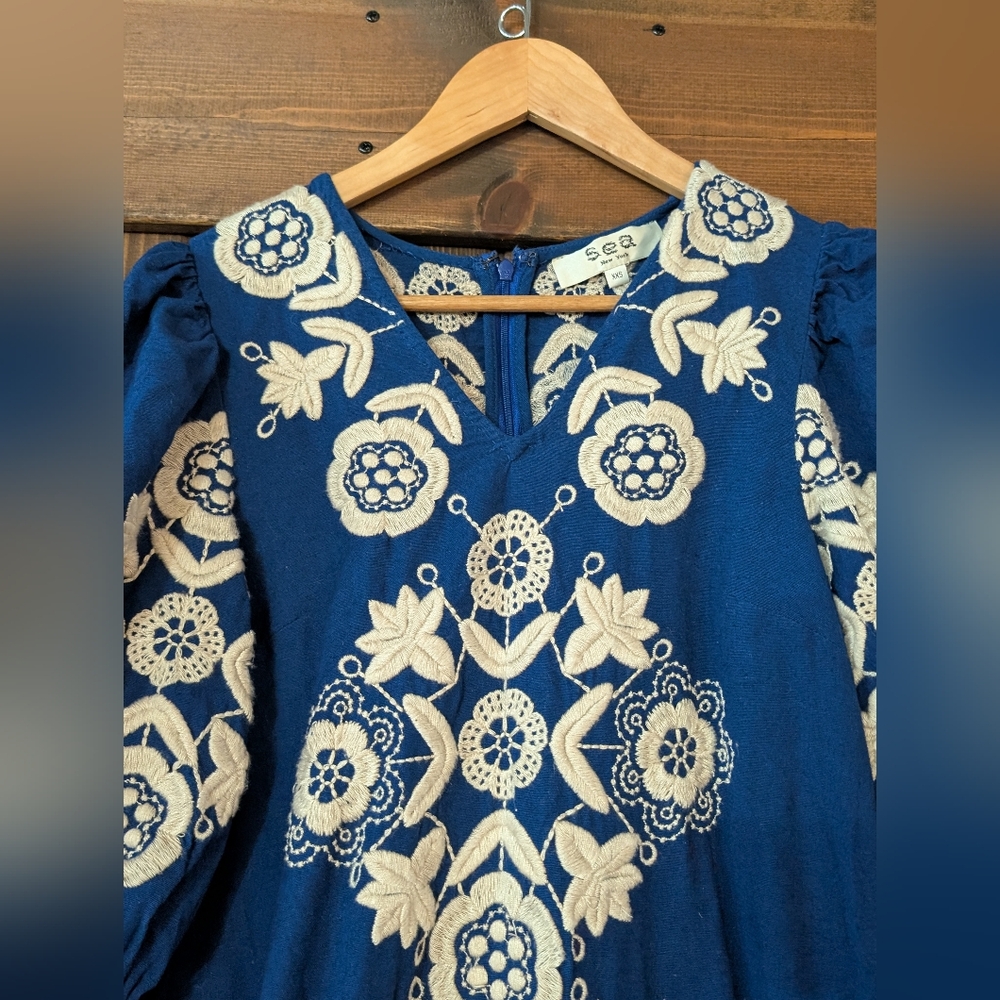 Sea New York Navy Dress with Cream Embroidery - Picture 4 of 8